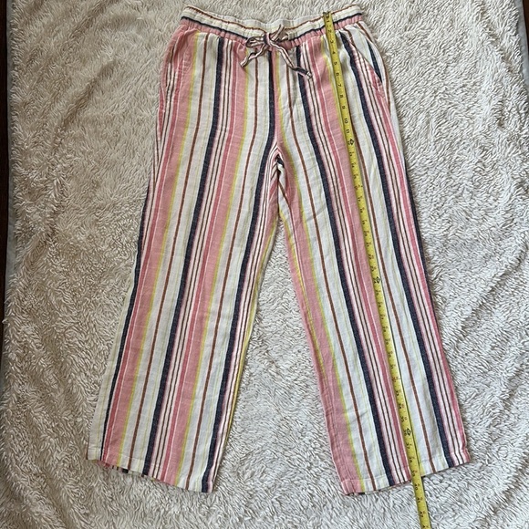 OLD NAVY Pink/White/Navy Blue Striped Linen Drawstring Wide Leg Pants Size M - Picture 2 of 11